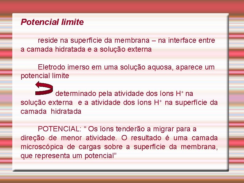 Potencial limite reside na superfície da membrana – na interface entre a camada hidratada