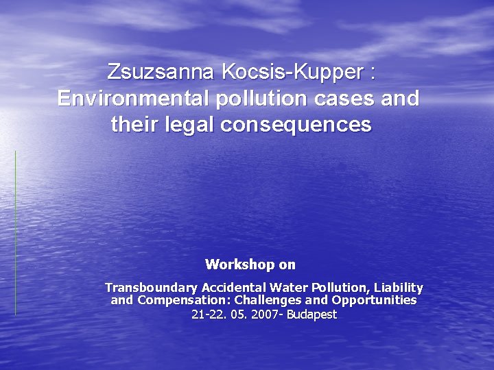 Zsuzsanna Kocsis-Kupper : Environmental pollution cases and their legal consequences Workshop on Transboundary Accidental