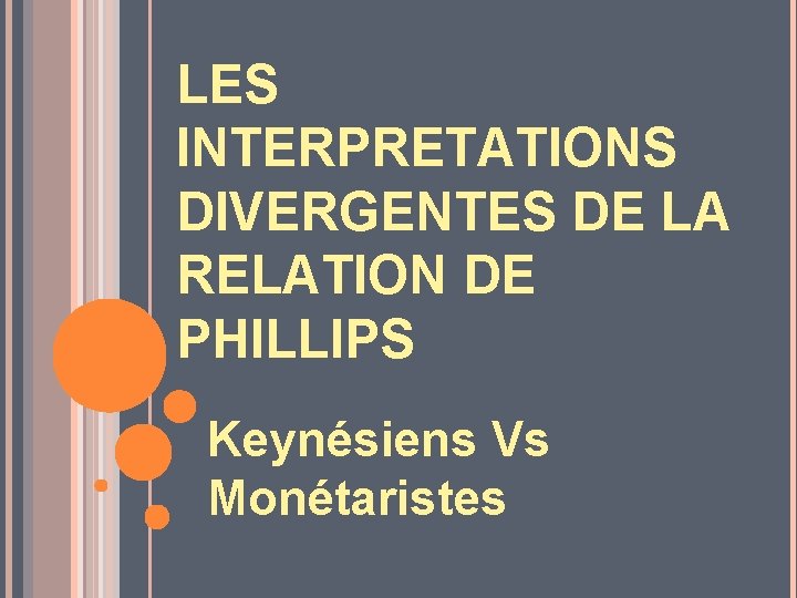 LES INTERPRETATIONS DIVERGENTES DE LA RELATION DE PHILLIPS Keynésiens Vs Monétaristes 