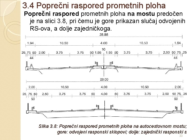 3. 4 Poprečni raspored prometnih ploha na mostu predočen je na slici 3. 8,