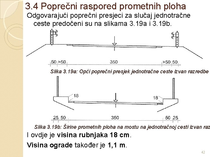 3. 4 Poprečni raspored prometnih ploha Odgovarajući poprečni presjeci za slučaj jednotračne ceste predočeni