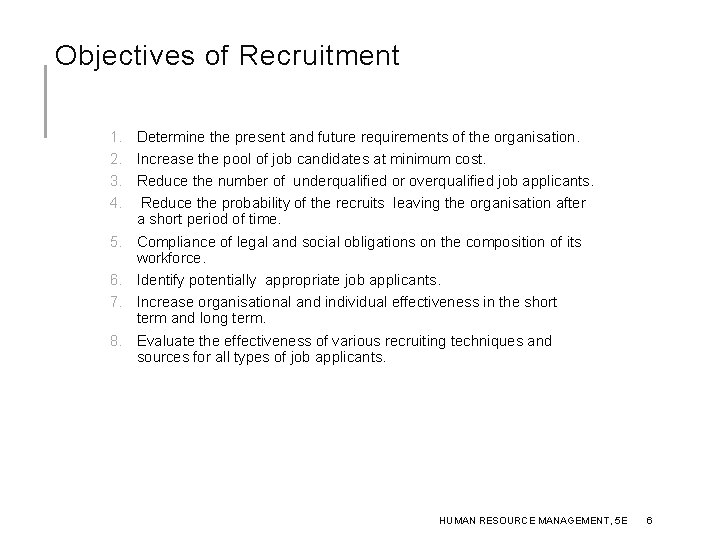 Objectives of Recruitment 1. 2. 3. 4. 5. 6. 7. 8. Determine the present