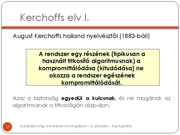Kerchoffs elv I. August Kerchoffs holland nyelvésztől (1883 -ból!) A rendszer egy részének (tipikusan Kerchoffs elv I. August Kerchoffs holland nyelvésztől (1883 -ból!) A rendszer egy részének (tipikusan