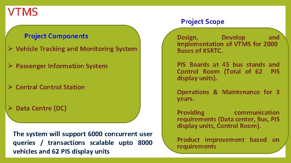VTMS Project Components Project Scope Ø Design, Develop and Implementation of VTMS for 2000