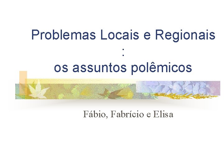 Problemas Locais e Regionais : os assuntos polêmicos Fábio, Fabrício e Elisa 