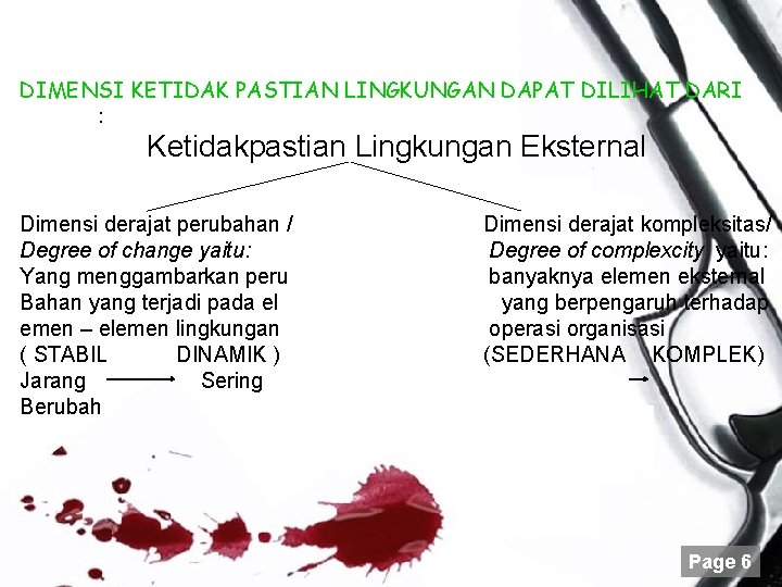 DIMENSI KETIDAK PASTIAN LINGKUNGAN DAPAT DILIHAT DARI : Ketidakpastian Lingkungan Eksternal Dimensi derajat perubahan