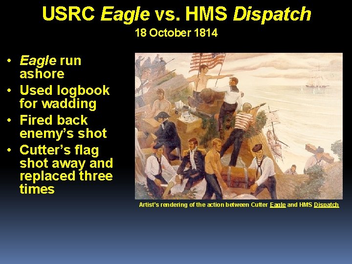 USRC Eagle vs. HMS Dispatch 18 October 1814 • Eagle run ashore • Used