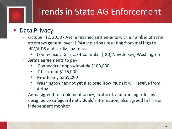 Trends in State AG Enforcement § Data Privacy − October 12, 2018 - Aetna