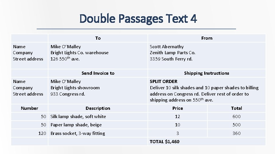 Double Passages Text 4 To Name Company Street address Mike O’Malley Bright Lights Co.