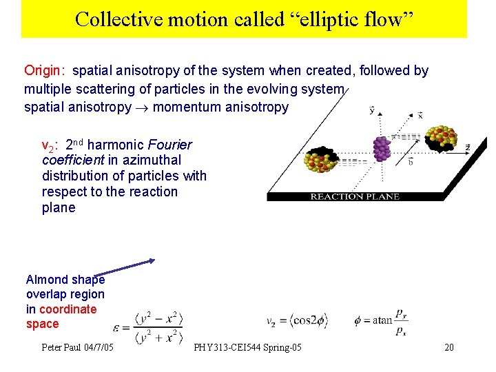 Collective motion called “elliptic flow” Origin: spatial anisotropy of the system when created, followed