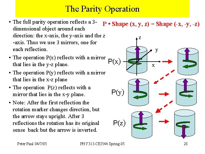 The Parity Operation • The full parity operation reflects a 3 - P •