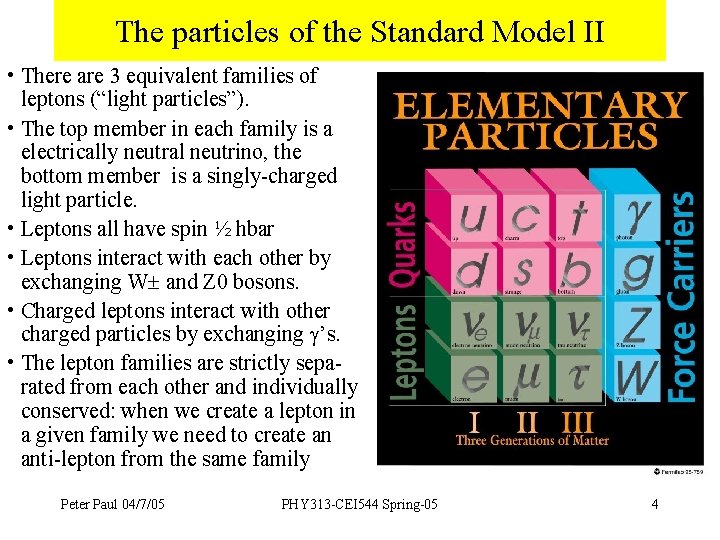 The particles of the Standard Model II • There are 3 equivalent families of