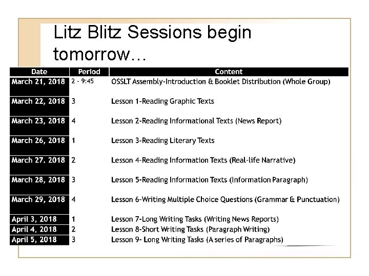 Litz Blitz Sessions begin tomorrow… 