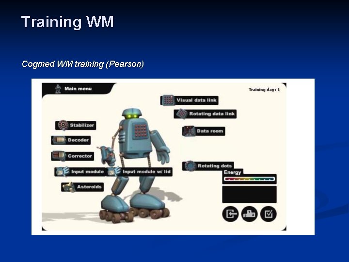 Training WM Cogmed WM training (Pearson) 
