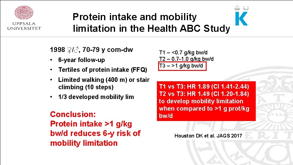 Protein intake and mobility limitation in the Health ABC Study 1998 ♀/♂, 70 -79