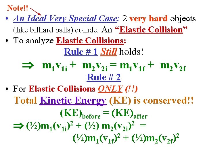 Note!! • An Ideal Very Special Case: 2 very hard objects (like billiard balls)