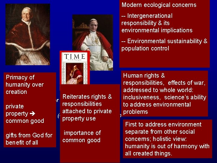 Modern ecological concerns -- Intergenerational responsibility & its environmental implications -- Environmental sustainability &