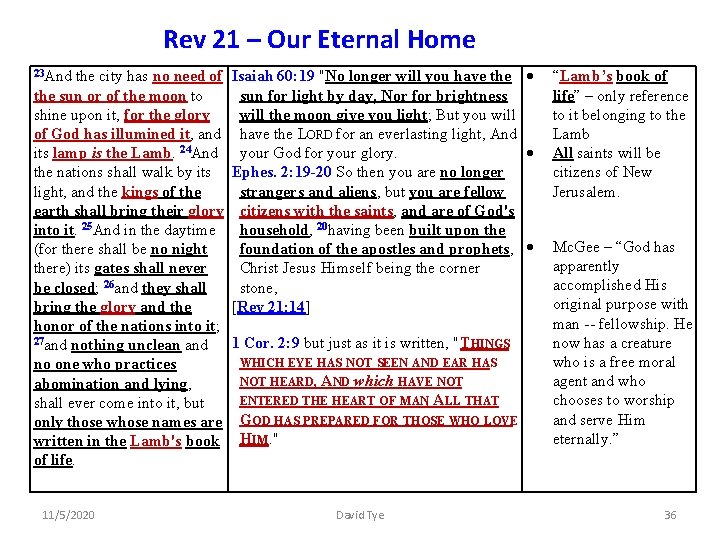 Rev 21 – Our Eternal Home 23 And the city has no need of