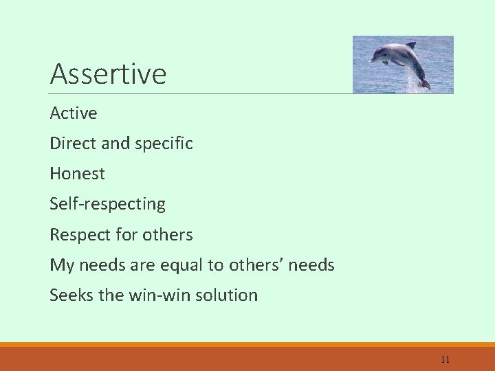 Assertive Active Direct and specific Honest Self-respecting Respect for others My needs are equal