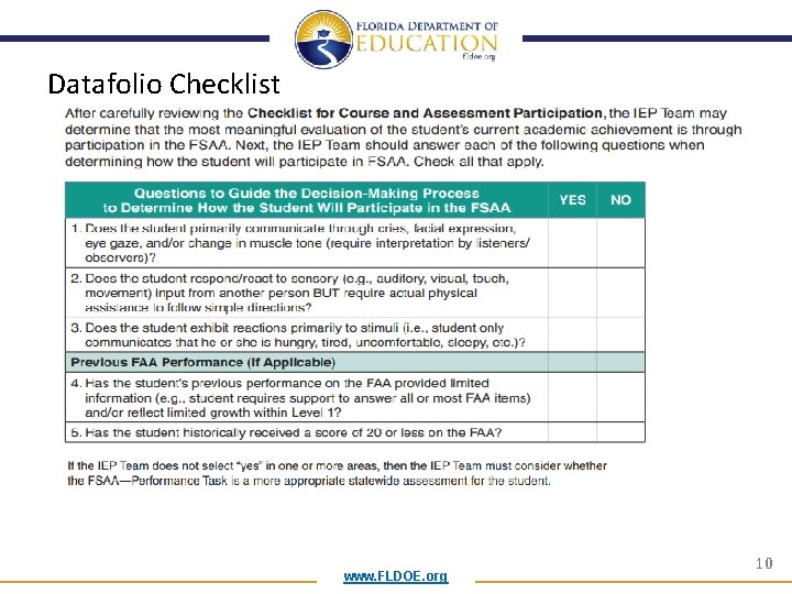 Datafolio Checklist www. FLDOE. org 10 Datafolio Checklist www. FLDOE. org 10
