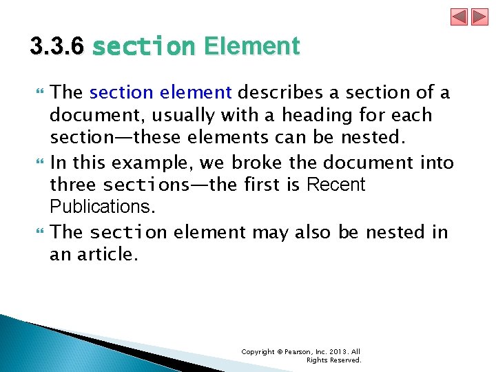 3. 3. 6 section Element The section element describes a section of a document, 3. 3. 6 section Element The section element describes a section of a document,