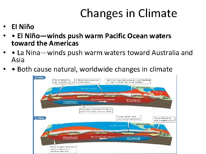 Changes in Climate • El Niño • • El Niño—winds push warm Pacific Ocean