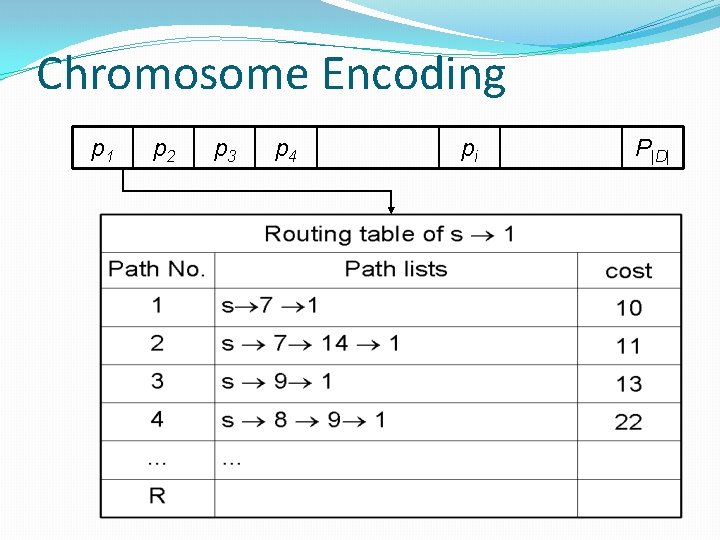 Chromosome Encoding p 1 p 2 p 3 p 4 pi P|D| 