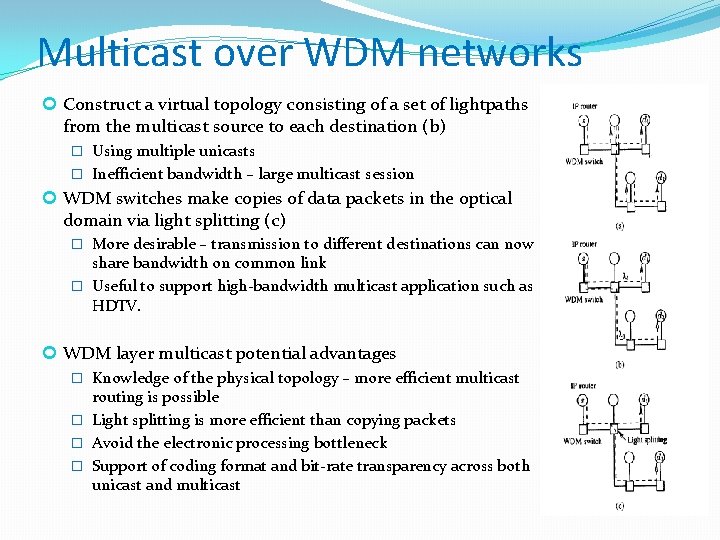 Multicast over WDM networks Construct a virtual topology consisting of a set of lightpaths
