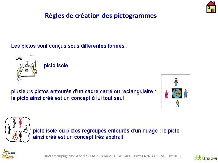 Règles de création des pictogrammes Les pictos sont conçus sous différentes formes : picto