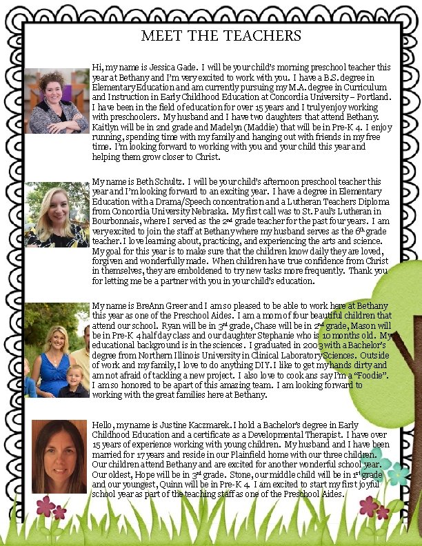 MEET THE TEACHERS Hi, my name is Jessica Gade. I will be your child’s MEET THE TEACHERS Hi, my name is Jessica Gade. I will be your child’s