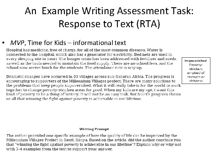 An Example Writing Assessment Task: Response to Text (RTA) • MVP, Time for Kids An Example Writing Assessment Task: Response to Text (RTA) • MVP, Time for Kids