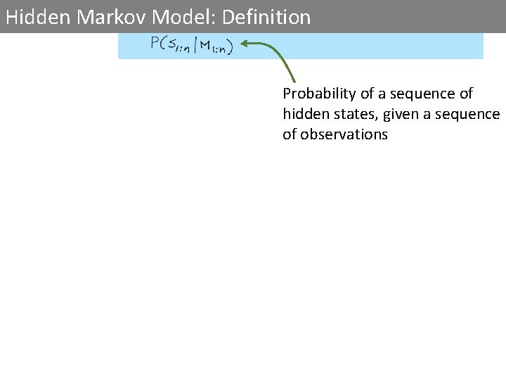 Hidden Markov Model: Definition Probability of a sequence of hidden states, given a sequence