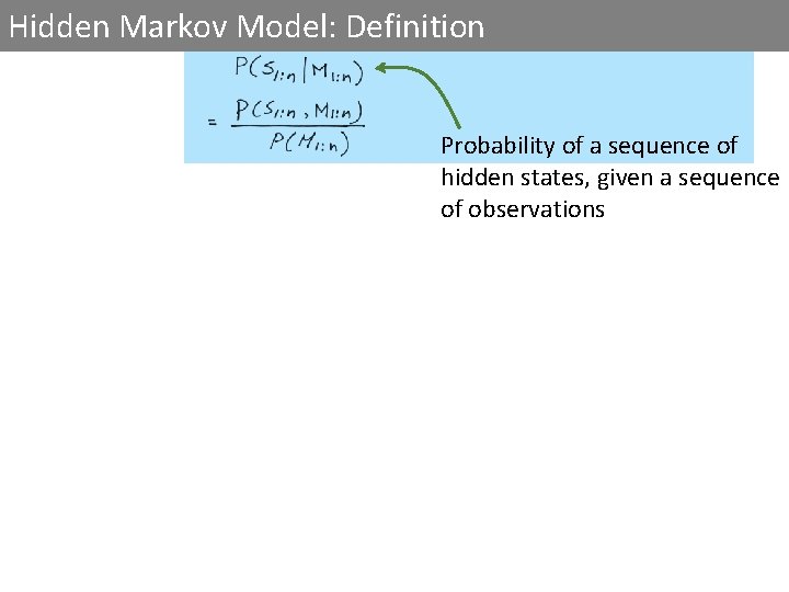 Hidden Markov Model: Definition Probability of a sequence of hidden states, given a sequence