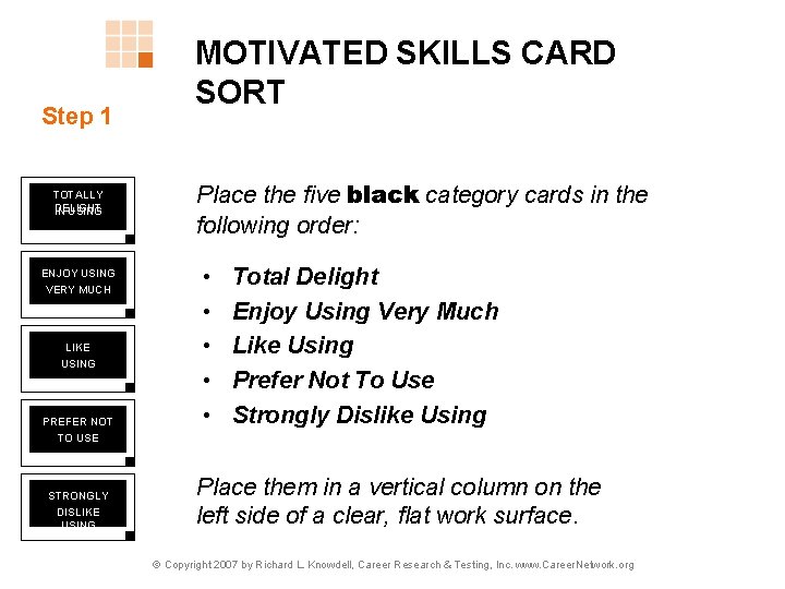 Step 1 TOTALLY DELIGHT IN USING ENJOY USING VERY MUCH LIKE USING PREFER NOT Step 1 TOTALLY DELIGHT IN USING ENJOY USING VERY MUCH LIKE USING PREFER NOT