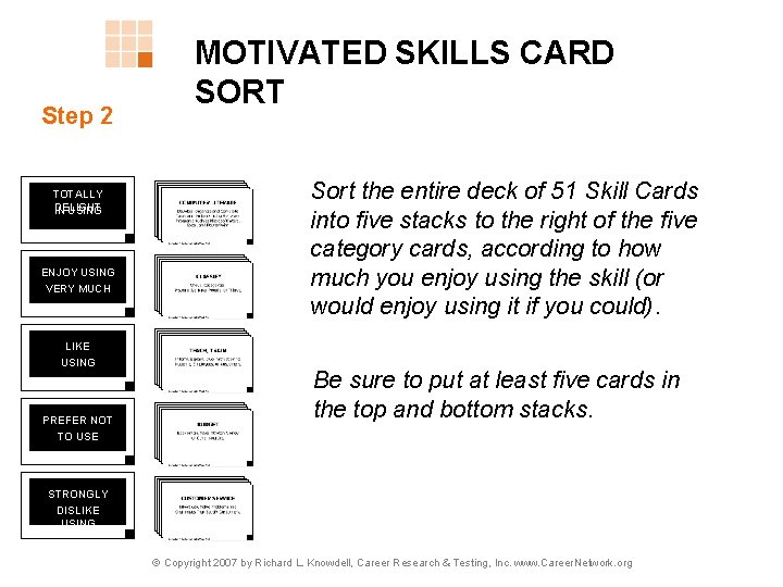 Step 2 TOTALLY DELIGHT IN USING ENJOY USING VERY MUCH MOTIVATED SKILLS CARD SORT