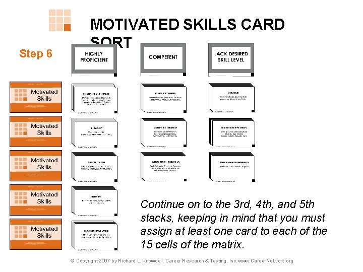 Step 6 MOTIVATED SKILLS CARD SORT Continue on to the 3 rd, 4 th,