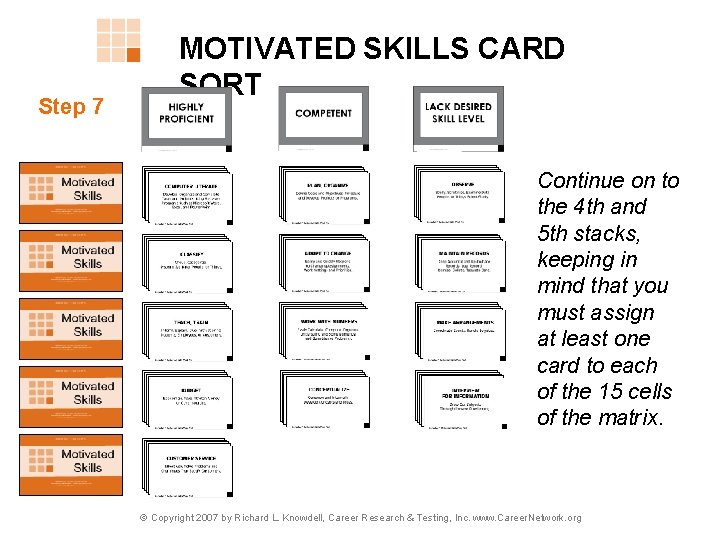 Step 7 MOTIVATED SKILLS CARD SORT Continue on to the 4 th and 5