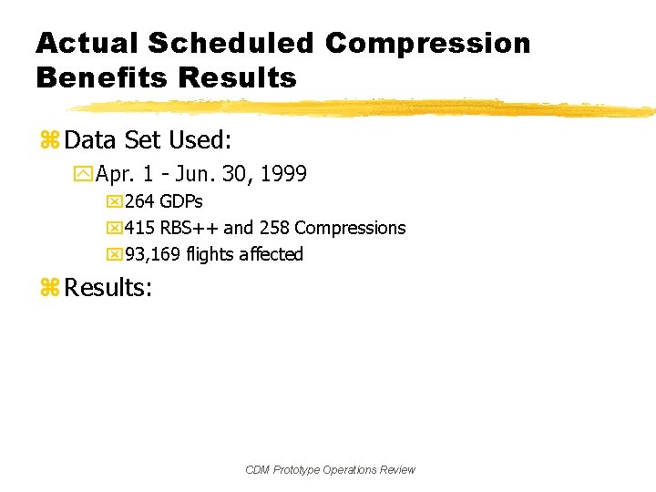 Actual Scheduled Compression Benefits Results z Data Set Used: y. Apr. 1 - Jun.