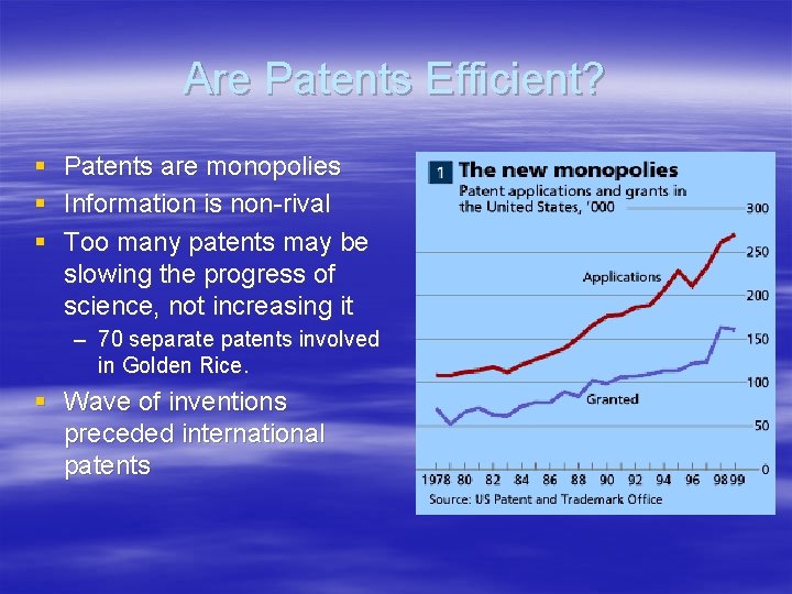 Are Patents Efficient? § Patents are monopolies § Information is non-rival § Too many Are Patents Efficient? § Patents are monopolies § Information is non-rival § Too many