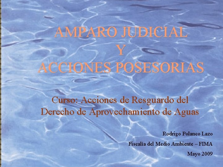 AMPARO JUDICIAL Y ACCIONES POSESORIAS Curso: Acciones de Resguardo del Derecho de Aprovechamiento de