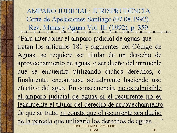 AMPARO JUDICIAL: JURISPRUDENCIA Corte de Apelaciones Santiago (07. 08. 1992). Rev. Minas y Aguas