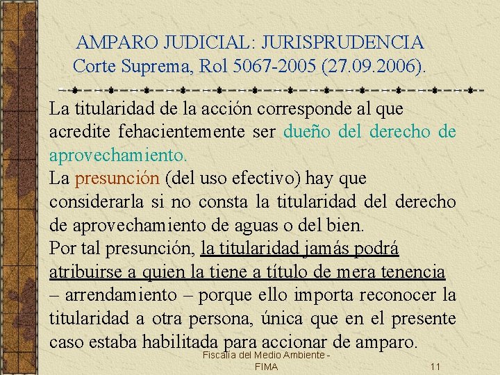 AMPARO JUDICIAL: JURISPRUDENCIA Corte Suprema, Rol 5067 -2005 (27. 09. 2006). La titularidad de