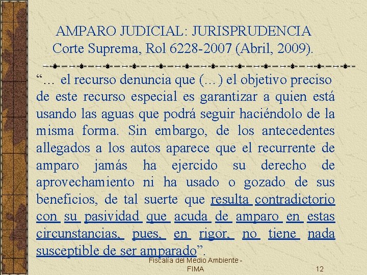 AMPARO JUDICIAL: JURISPRUDENCIA Corte Suprema, Rol 6228 -2007 (Abril, 2009). “… el recurso denuncia