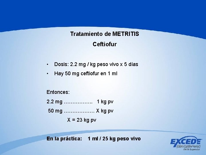 Tratamiento de METRITIS Ceftiofur • Dosis: 2. 2 mg / kg peso vivo x Tratamiento de METRITIS Ceftiofur • Dosis: 2. 2 mg / kg peso vivo x
