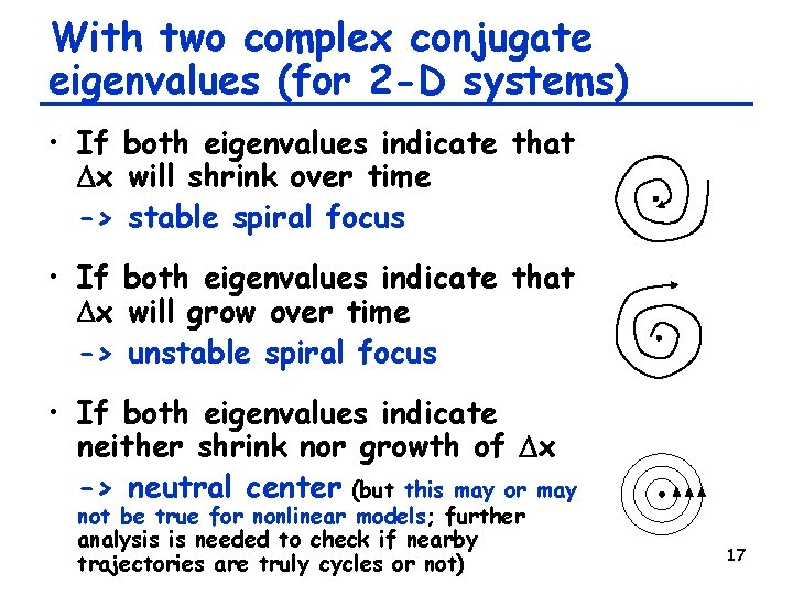 With two complex conjugate eigenvalues (for 2 -D systems) • If both eigenvalues indicate