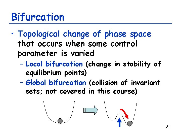 Bifurcation • Topological change of phase space that occurs when some control parameter is