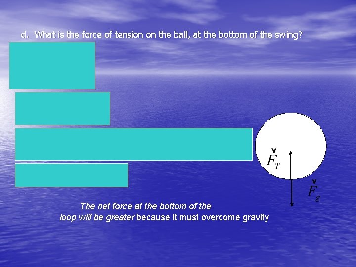 d. What is the force of tension on the ball, at the bottom of