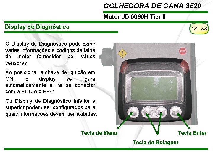 COLHEDORA DE CANA 3520 Motor JD 6090 H Tier II Display de Diagnóstico 13 COLHEDORA DE CANA 3520 Motor JD 6090 H Tier II Display de Diagnóstico 13