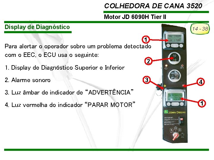 COLHEDORA DE CANA 3520 Motor JD 6090 H Tier II Display de Diagnóstico 14 COLHEDORA DE CANA 3520 Motor JD 6090 H Tier II Display de Diagnóstico 14