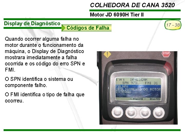 COLHEDORA DE CANA 3520 Motor JD 6090 H Tier II Display de Diagnóstico Códigos COLHEDORA DE CANA 3520 Motor JD 6090 H Tier II Display de Diagnóstico Códigos